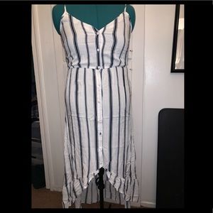 Cotton On white with navy blue stripes lo-hi dress